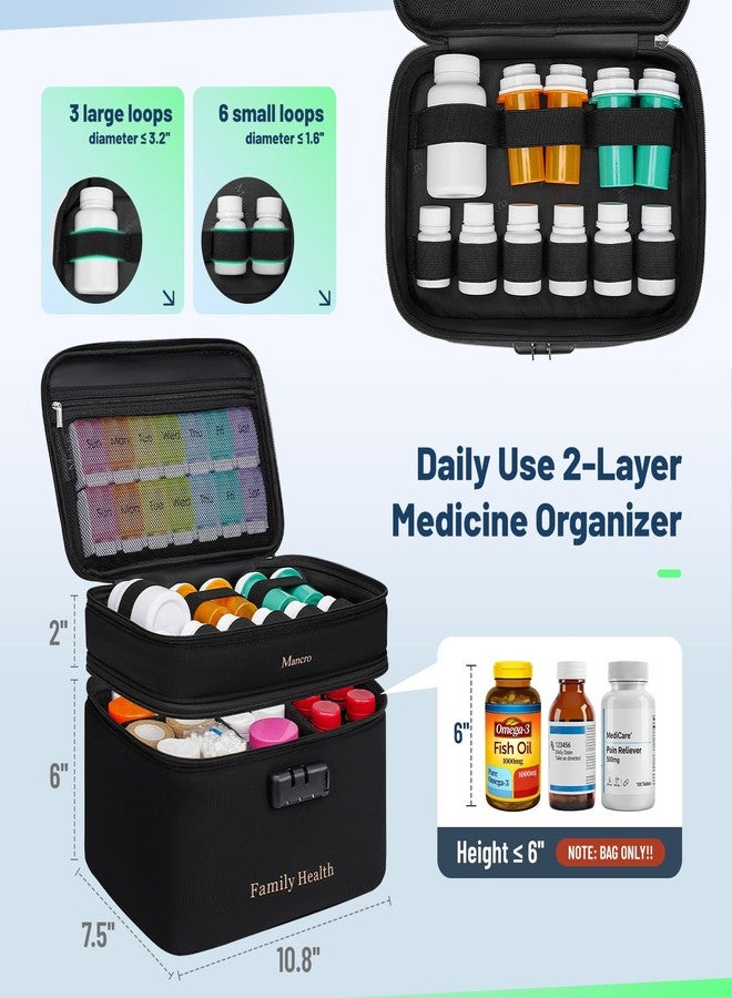 Mancro Lockable Medicine Bag, 2-Layer Pill Bottle Organizer Storage with Adjustable Dividers, Medication Travel Case for Pills, Vitamins & Supplements, Medicine Organizer for Dorm, Home Use and Trips - Image 2